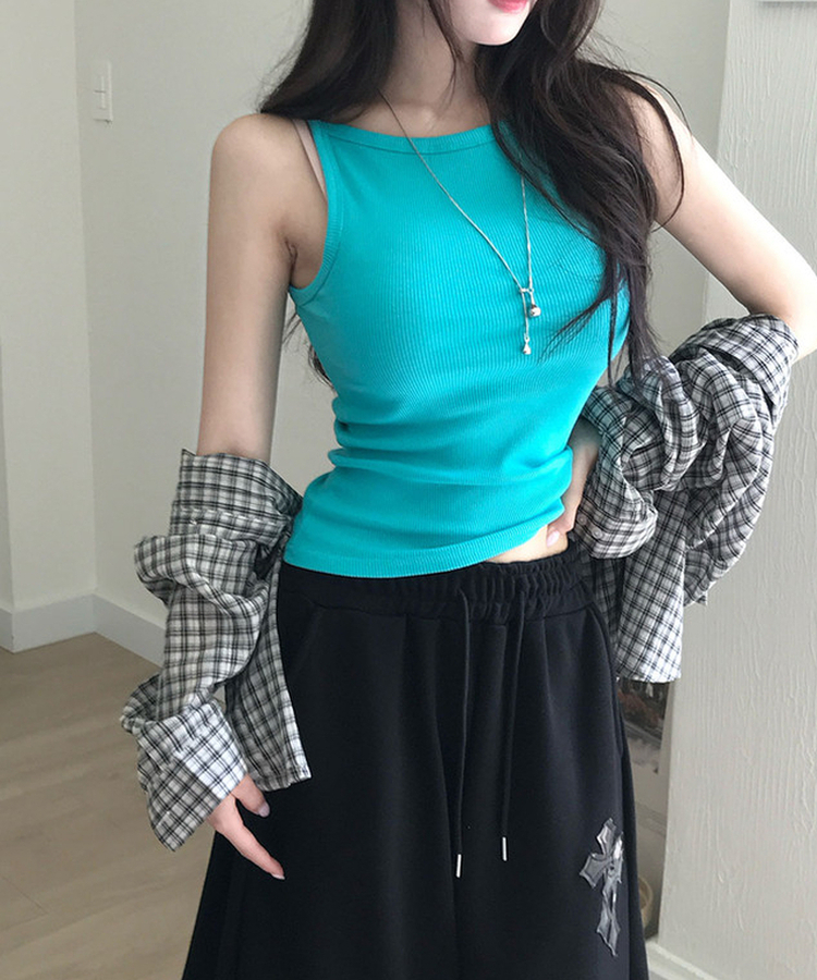 버딘 스퀘어넥 골지 슬림핏 나시 슬리브리스 민트