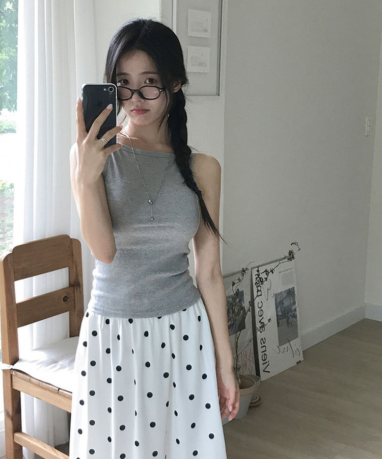 버딘 스퀘어넥 골지 슬림핏 나시 슬리브리스 멜란지그레이