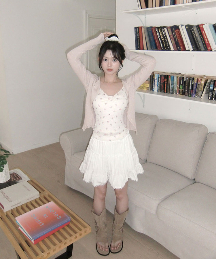 샤샤 밴딩 캉캉 레이스 미니 스커트 흰색