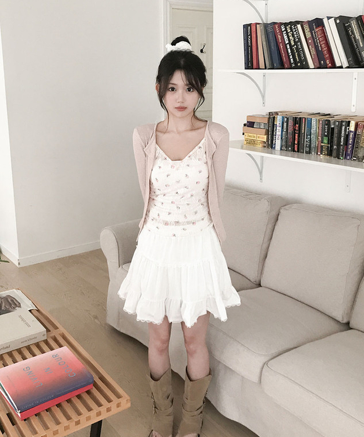 샤샤 밴딩 캉캉 레이스 미니 스커트 흰색