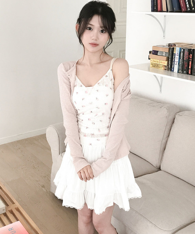 샤샤 밴딩 캉캉 레이스 미니 스커트 흰색