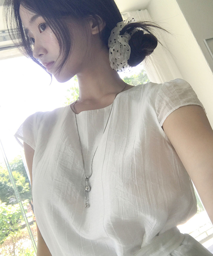 シアーシフォンスパフ半袖ブラウス WHITE