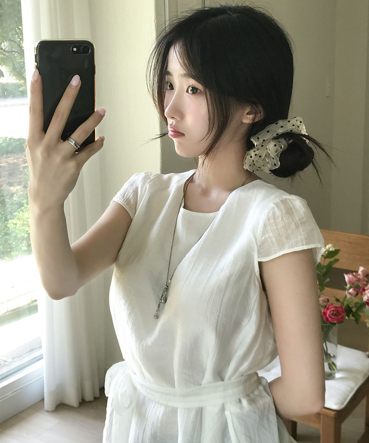 シアーシフォンスパフ半袖ブラウス WHITE