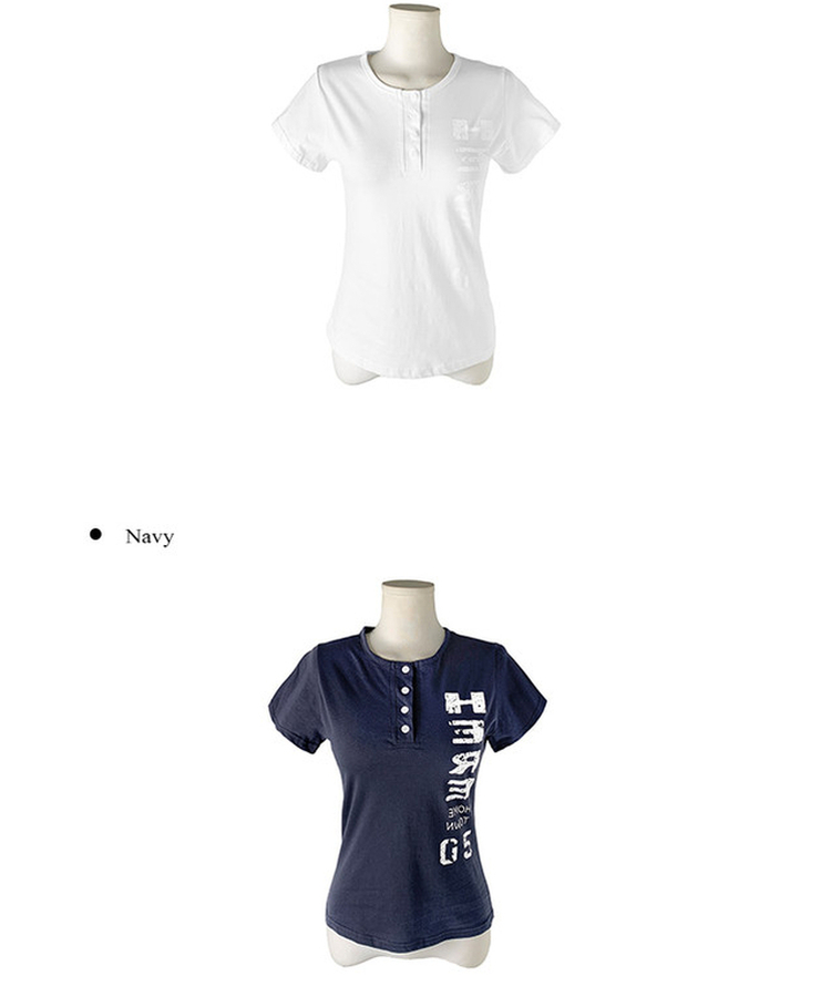 プリントヘンリーネックボタン半袖Tシャツ