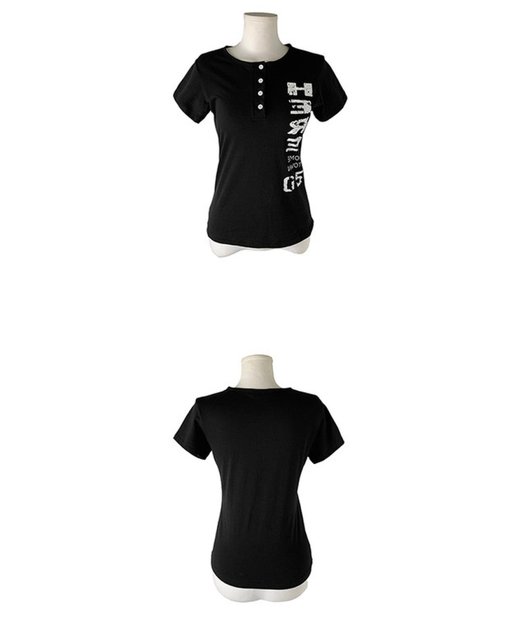 プリントヘンリーネックボタン半袖Tシャツ
