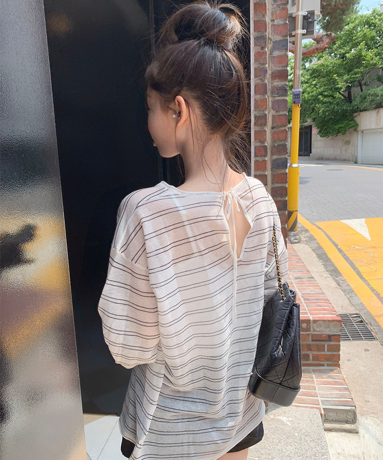 ストライプシアーニット IVORY