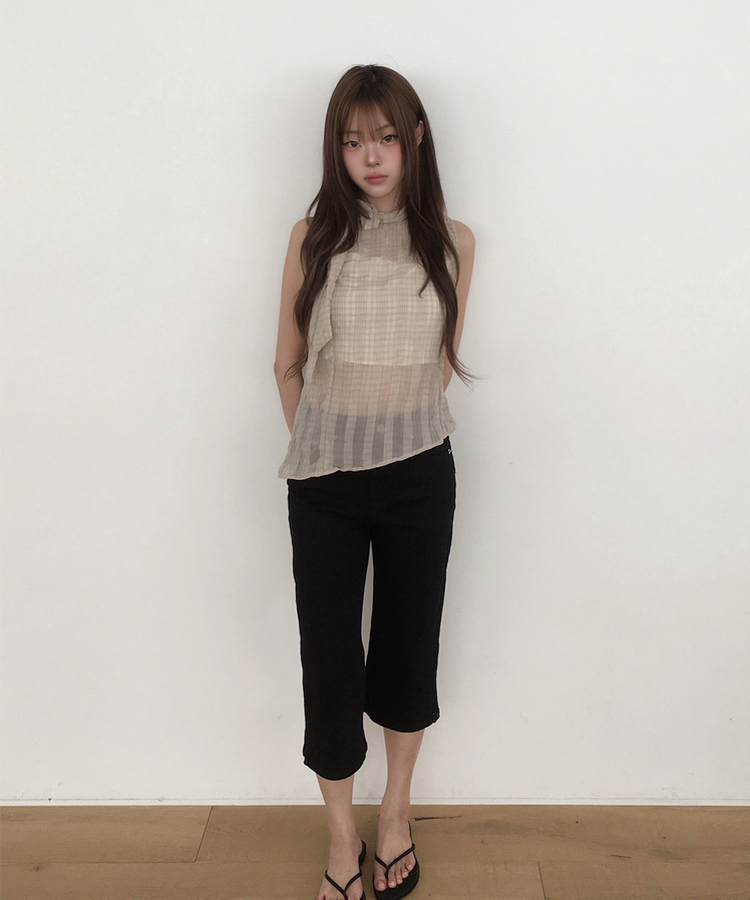 スリットカプリ6分丈パンツ BLACK