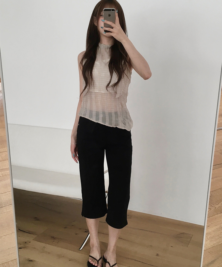 スリットカプリ6分丈パンツ BLACK