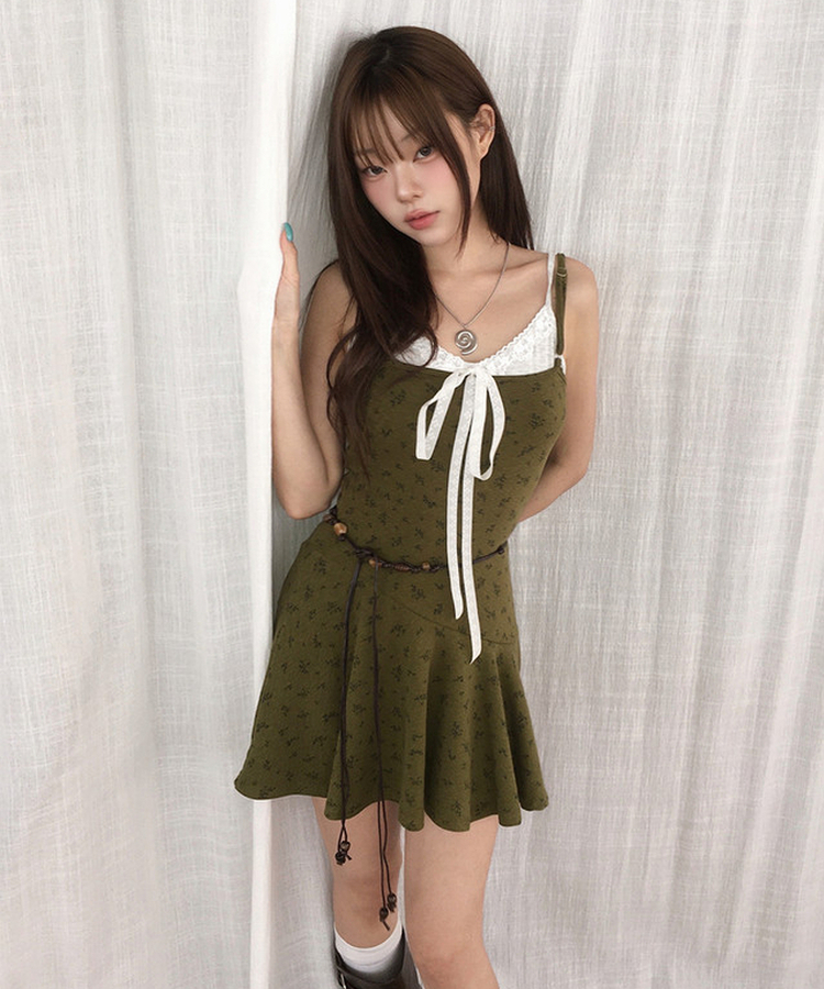 リボンレースVネックリブキャミソール LIGHT GRAY