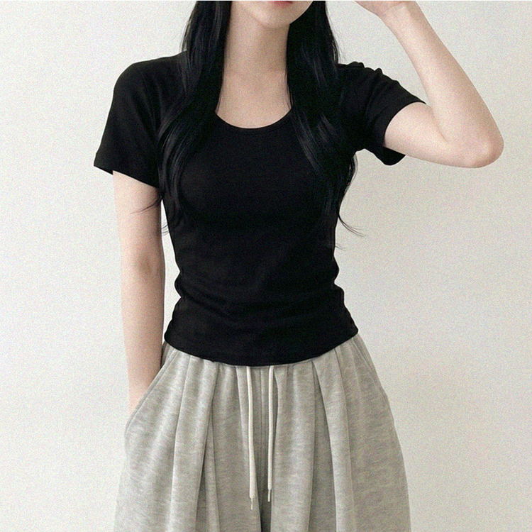 クロップ半袖Tシャツ(5color) BLACK