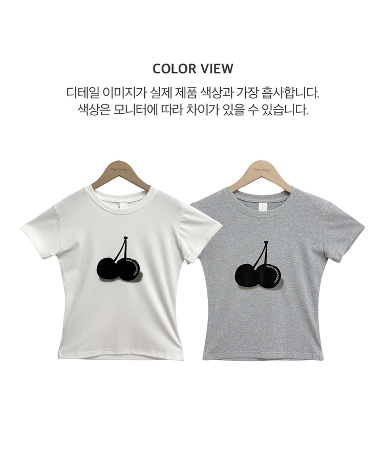 チェリープリントスリム半袖Tシャツ