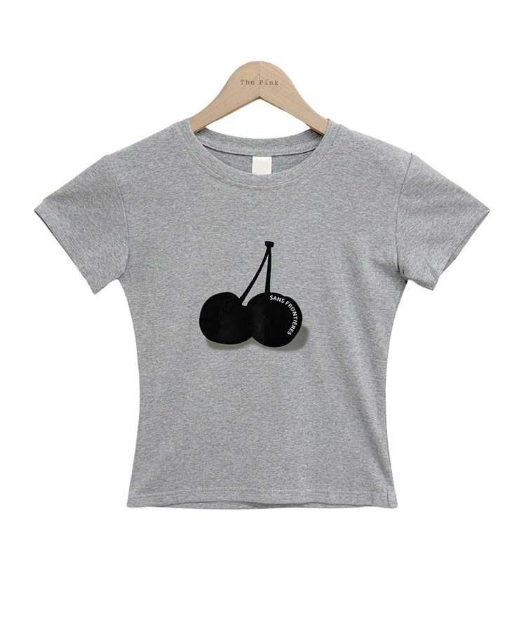 チェリープリントスリム半袖Tシャツ