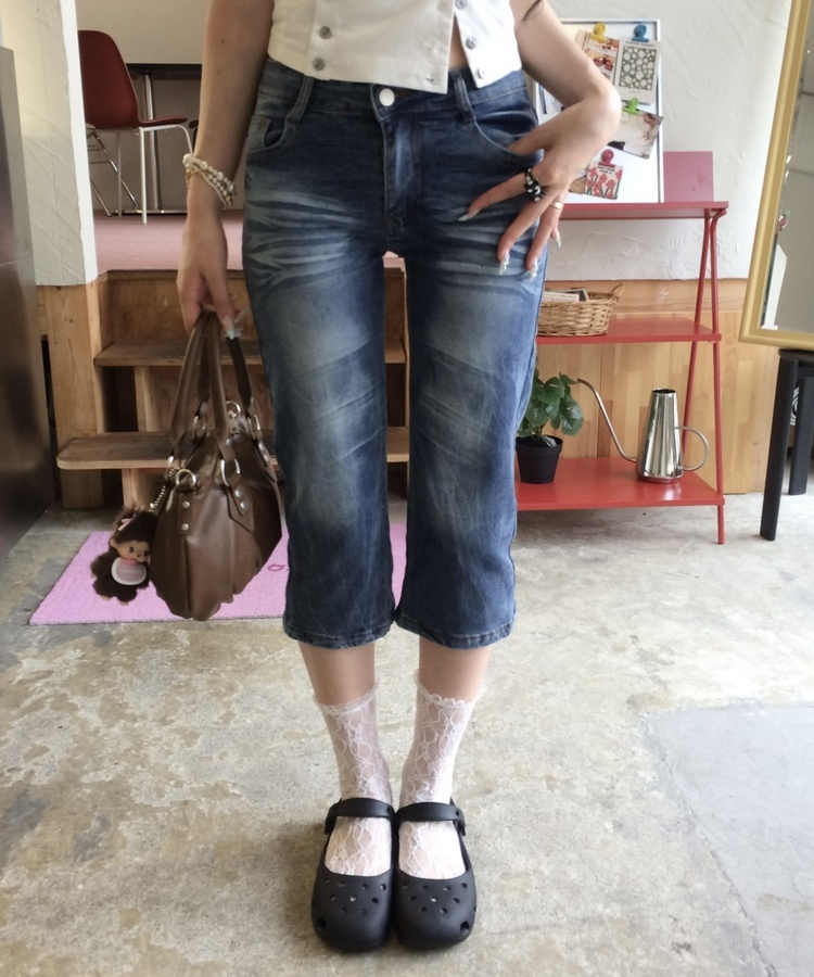 デニムカプリパンツ MID DENIM