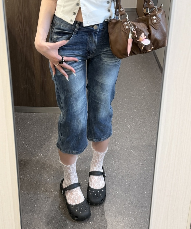 デニムカプリパンツ MID DENIM