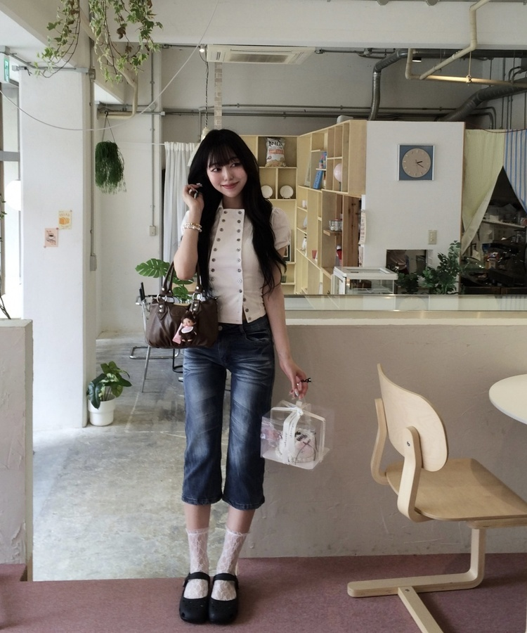 デニムカプリパンツ MID DENIM