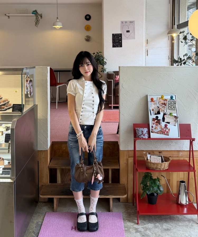 デニムカプリパンツ MID DENIM