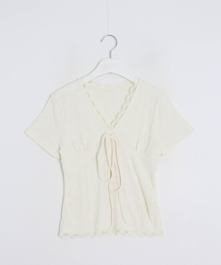 レースVネック半袖Tシャツ