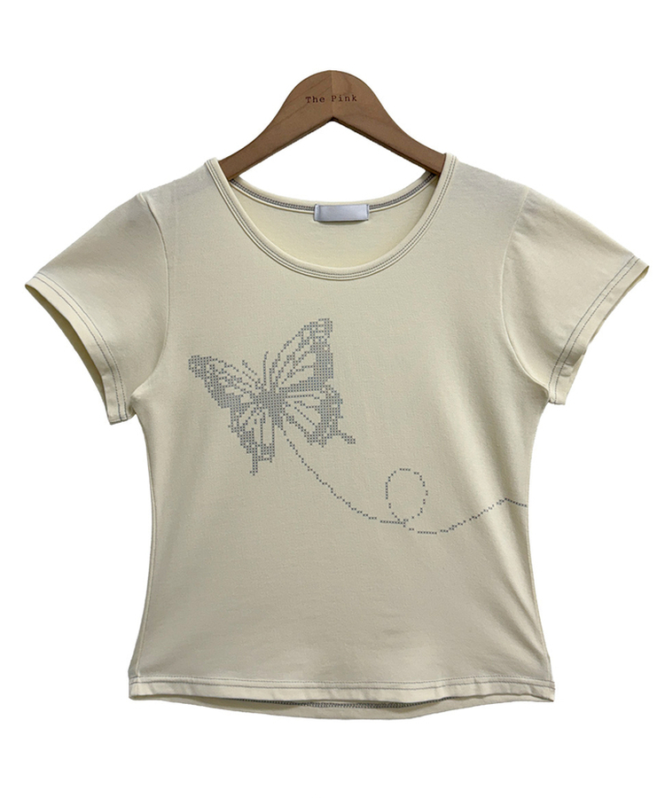 シルバーステッチセミクロップ半袖Tシャツ