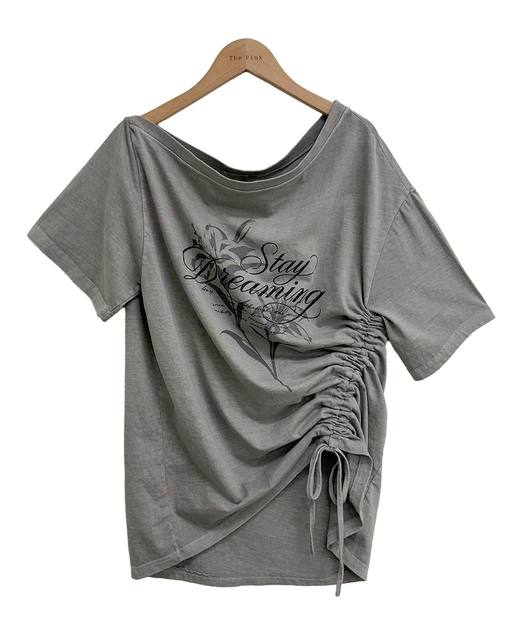 ワンショルダーシャーリング半袖Tシャツ