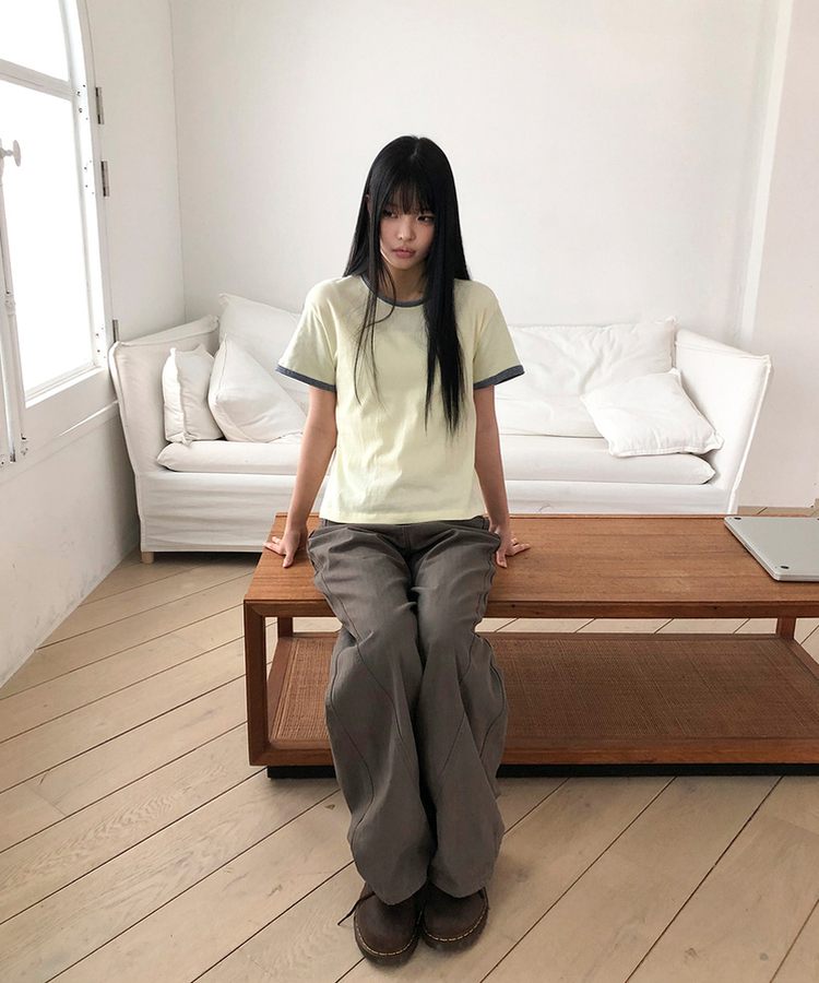 ロールアップ半袖Tシャツ YELLOW