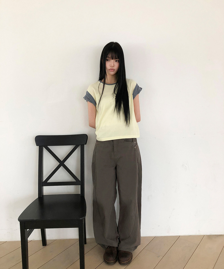 ロールアップ半袖Tシャツ YELLOW