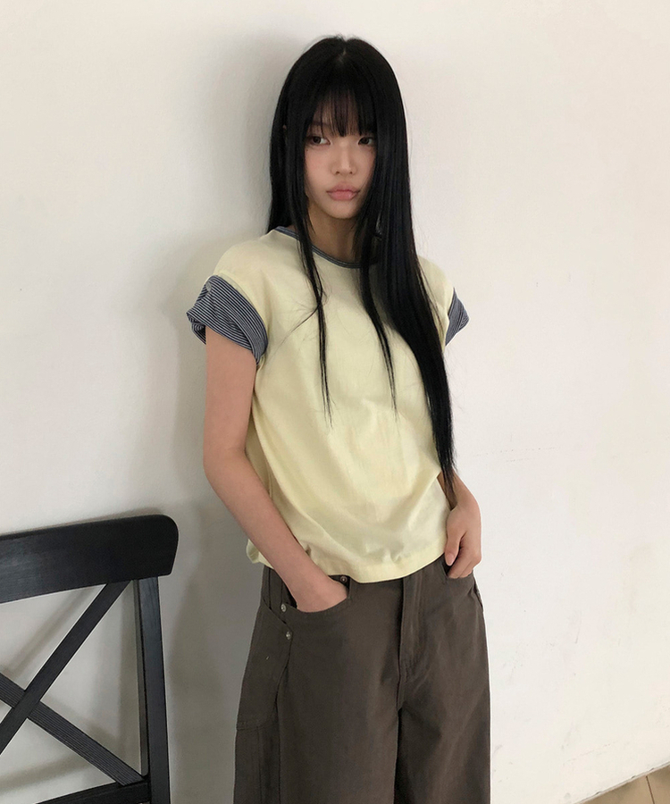 ロールアップ半袖Tシャツ YELLOW