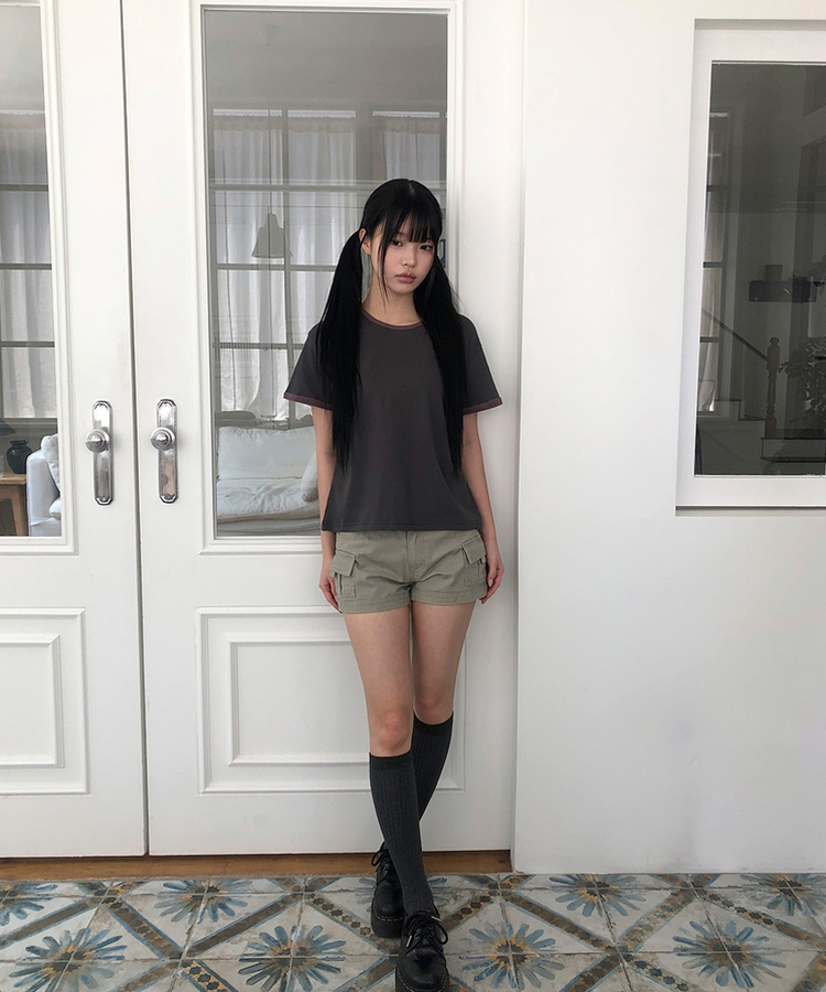 ロールアップ半袖Tシャツ CHARCOAL