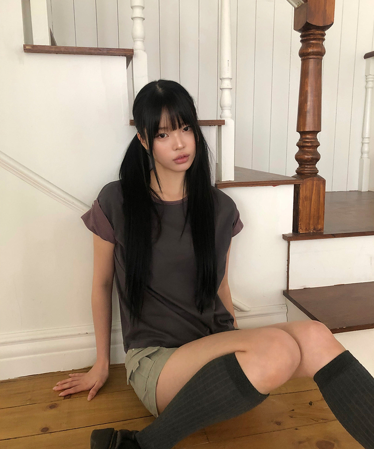 ロールアップ半袖Tシャツ CHARCOAL