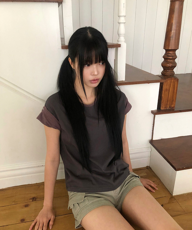 ロールアップ半袖Tシャツ CHARCOAL