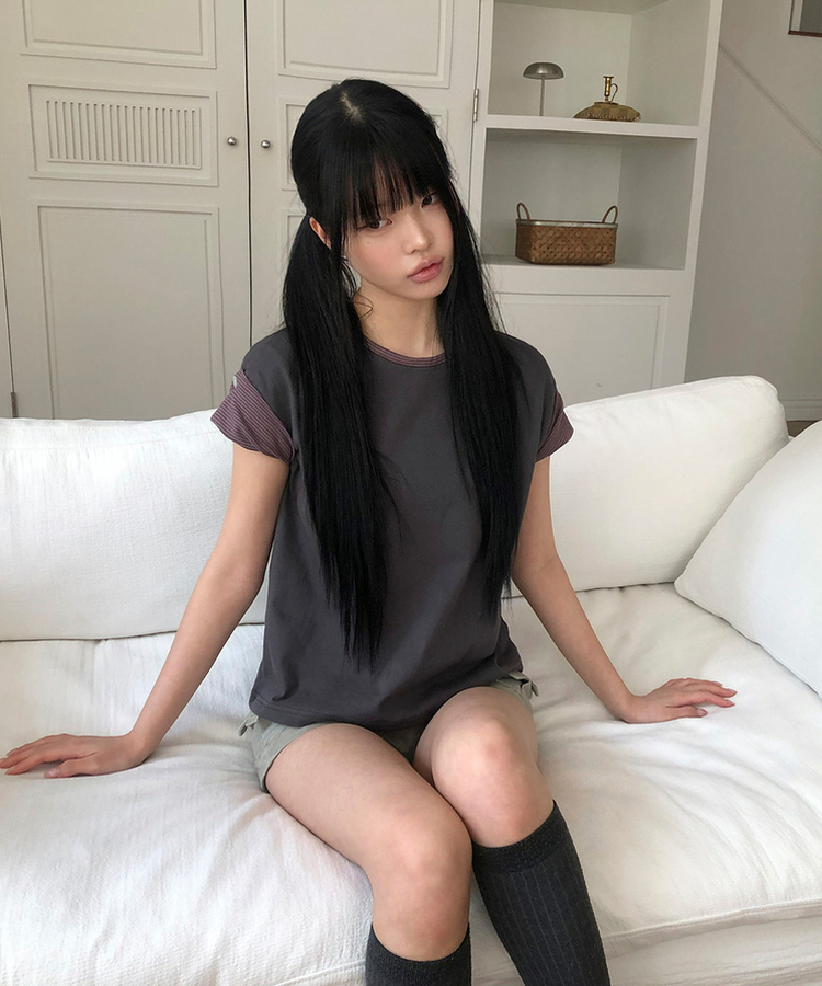 ロールアップ半袖Tシャツ CHARCOAL