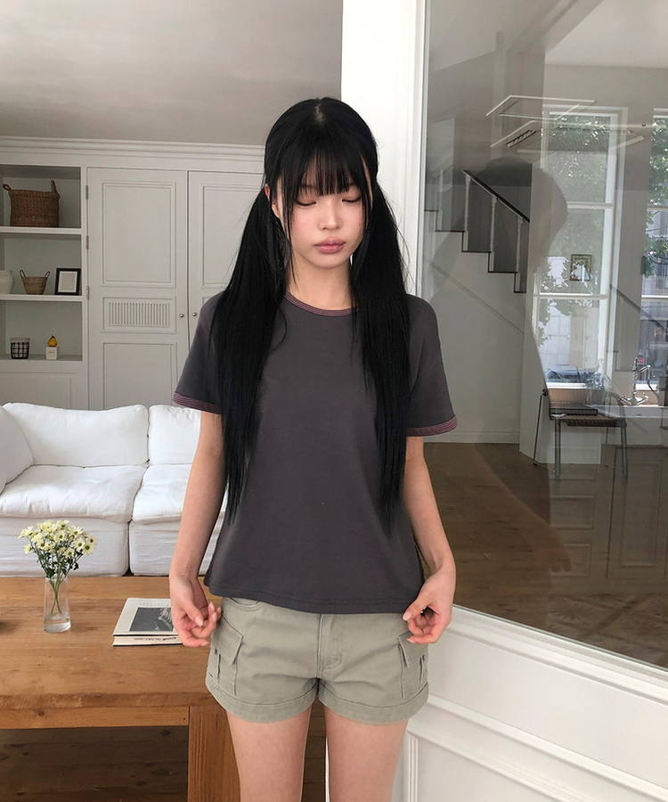 ロールアップ半袖Tシャツ CHARCOAL