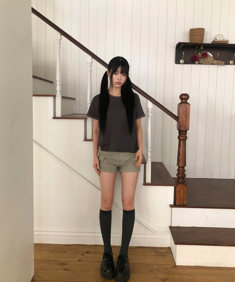 ロールアップ半袖Tシャツ CHARCOAL