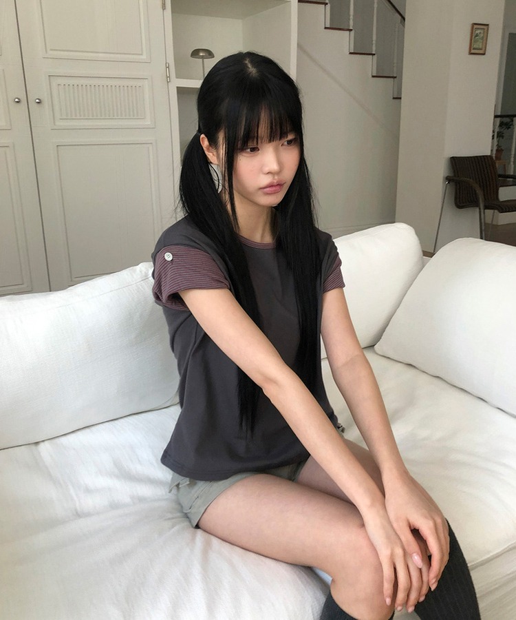 ロールアップ半袖Tシャツ CHARCOAL