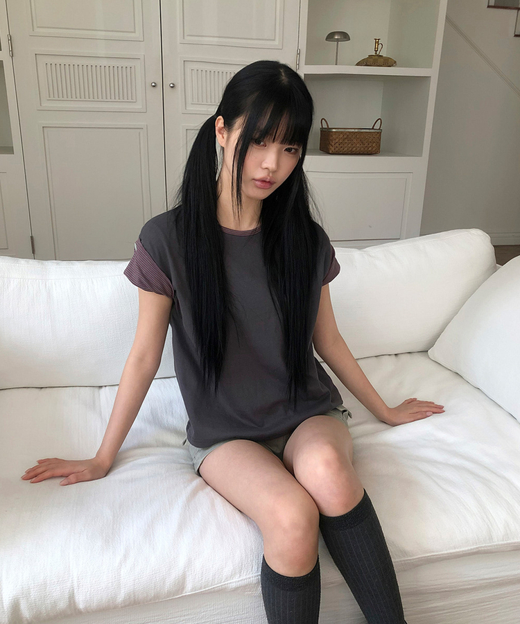 ロールアップ半袖Tシャツ CHARCOAL