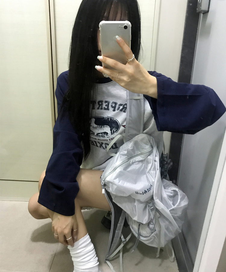 ラグランビンテージ長袖Tシャツ MELANGE WHITE