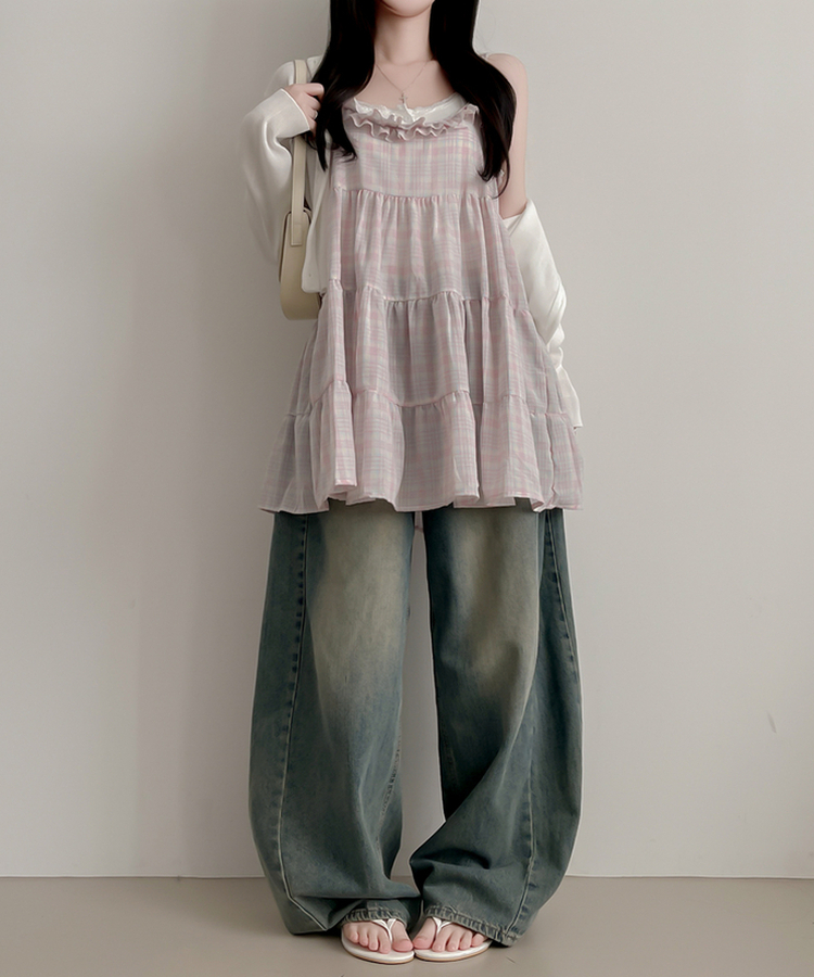 チェックフレアキャミソールワンピース PINK