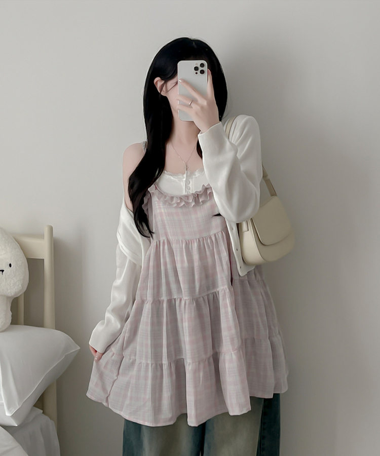 チェックフレアキャミソールワンピース PINK
