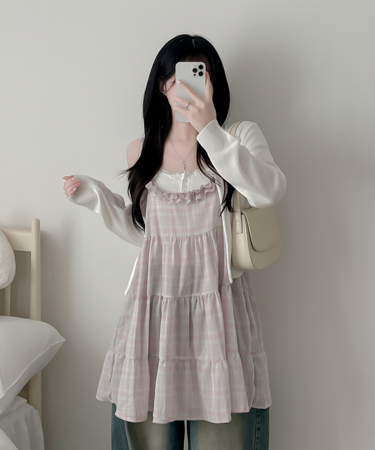 チェックフレアキャミソールワンピース PINK