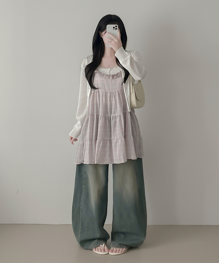 チェックフレアキャミソールワンピース PINK