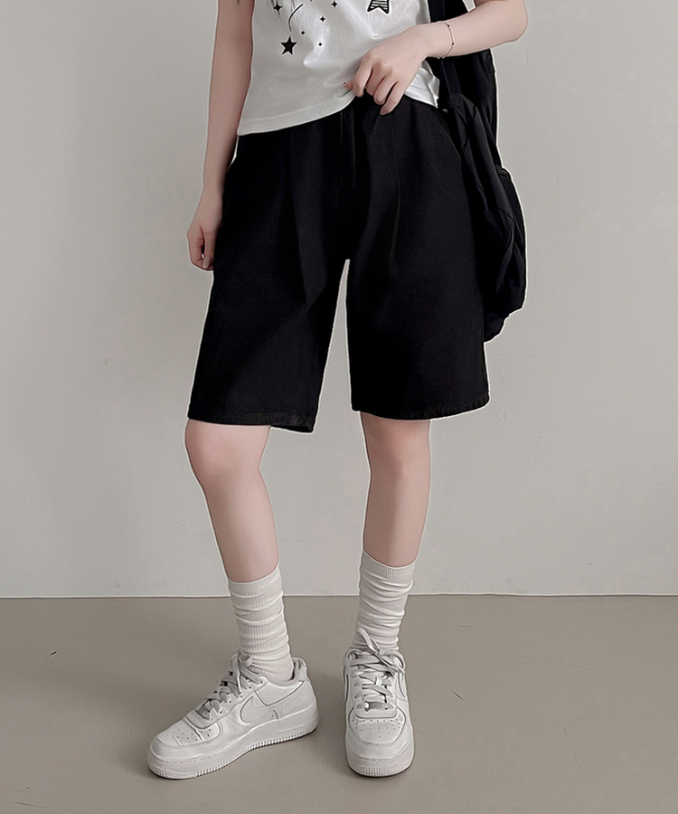 ピンタックデニムバミューダパンツ BLACK