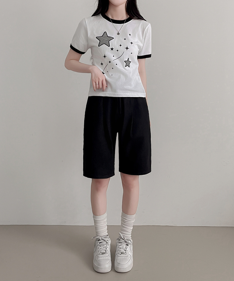 ピンタックデニムバミューダパンツ BLACK
