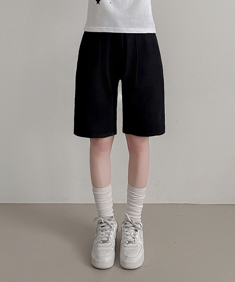 ピンタックデニムバミューダパンツ BLACK