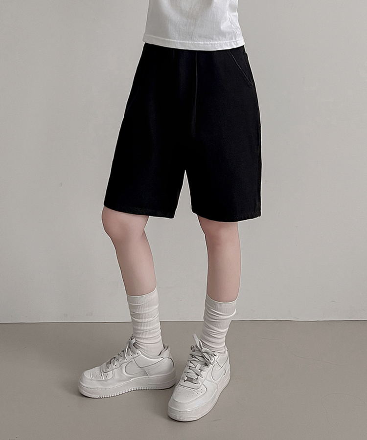 ピンタックデニムバミューダパンツ BLACK