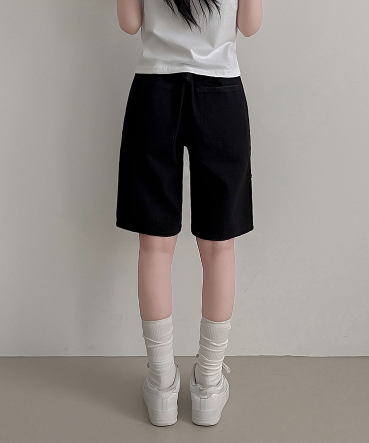 ピンタックデニムバミューダパンツ BLACK