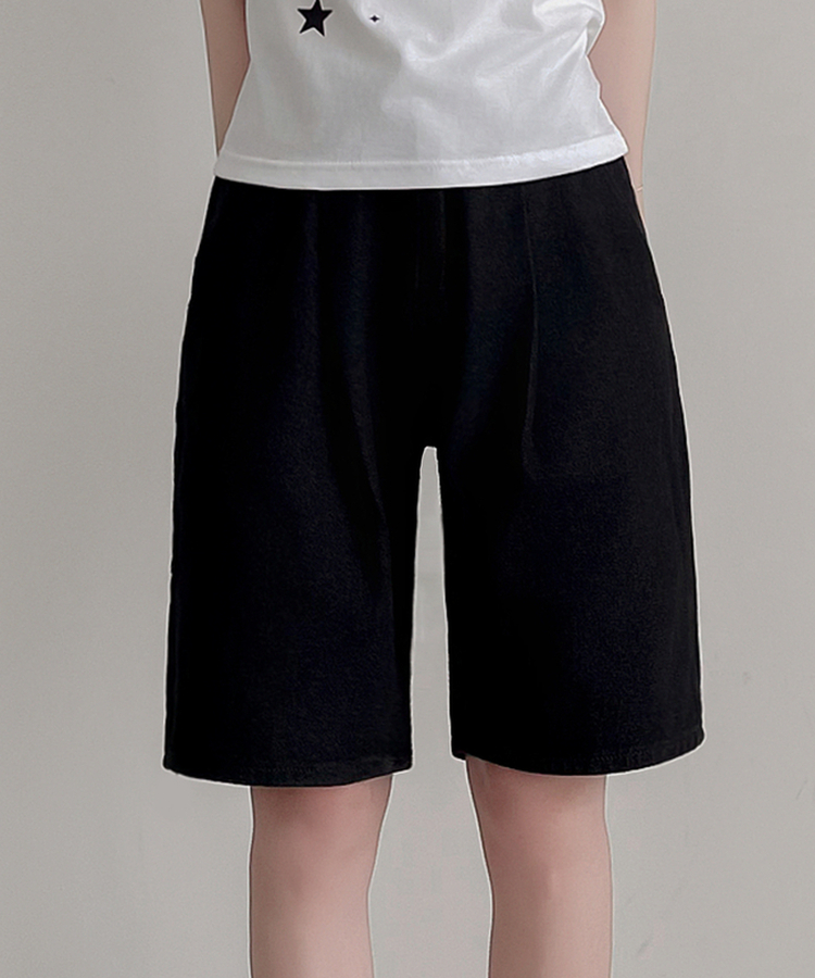 ピンタックデニムバミューダパンツ BLACK