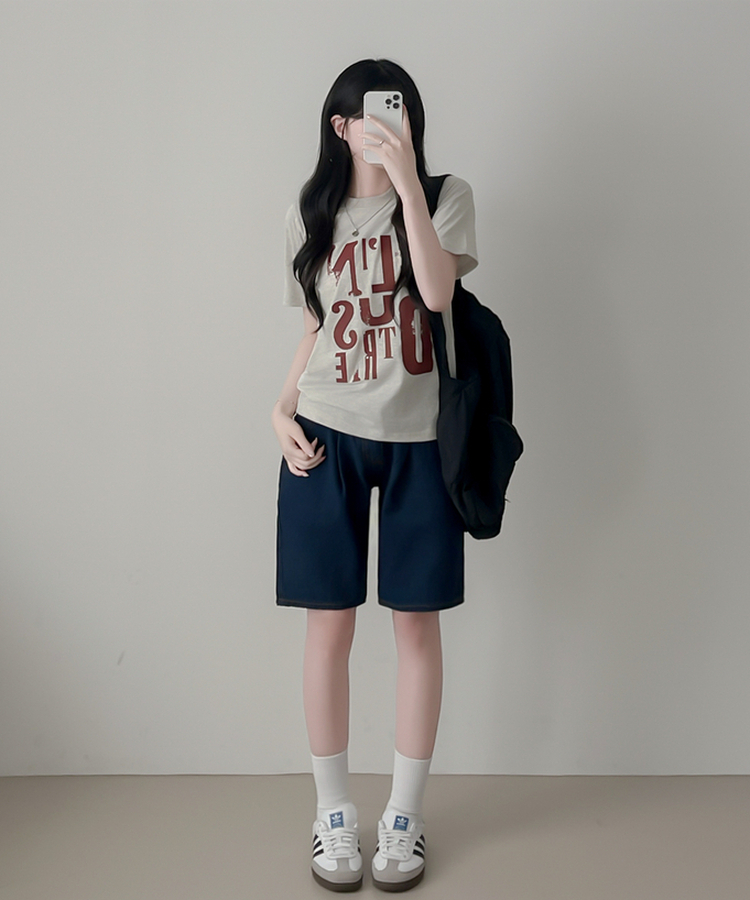ピンタックデニムバミューダパンツ DARK BLUE