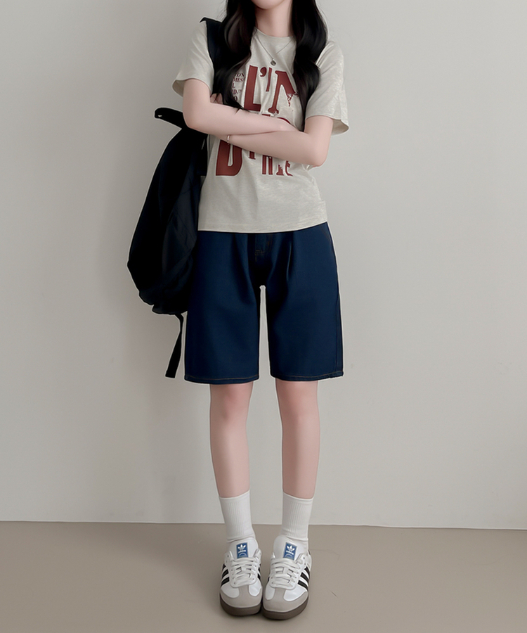 ピンタックデニムバミューダパンツ DARK BLUE
