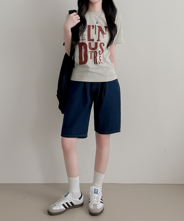 ピンタックデニムバミューダパンツ DARK BLUE