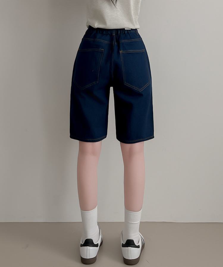 ピンタックデニムバミューダパンツ DARK BLUE