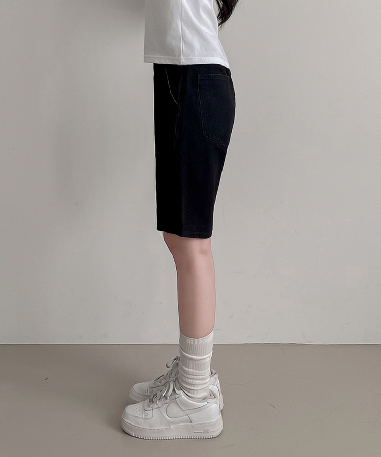 ピンタックデニムバミューダパンツ BLACK